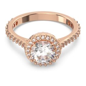 Anillo de cóctel Una Angelic, corte redondo, pavé, blanco, chapado en tono oro rosa Anillo de cóctel Una Angelic, corte redondo, pavé, blanco, chapado en tono oro rosa