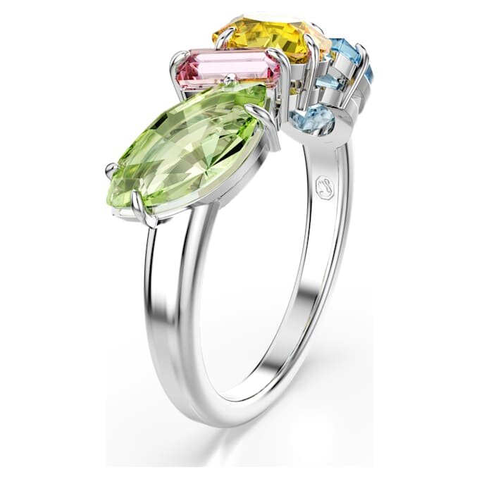 Anillo Gema con cortes mixtos, multicolor, chapado en rodio Anillo Gema con cortes mixtos, multicolor, chapado en rodio