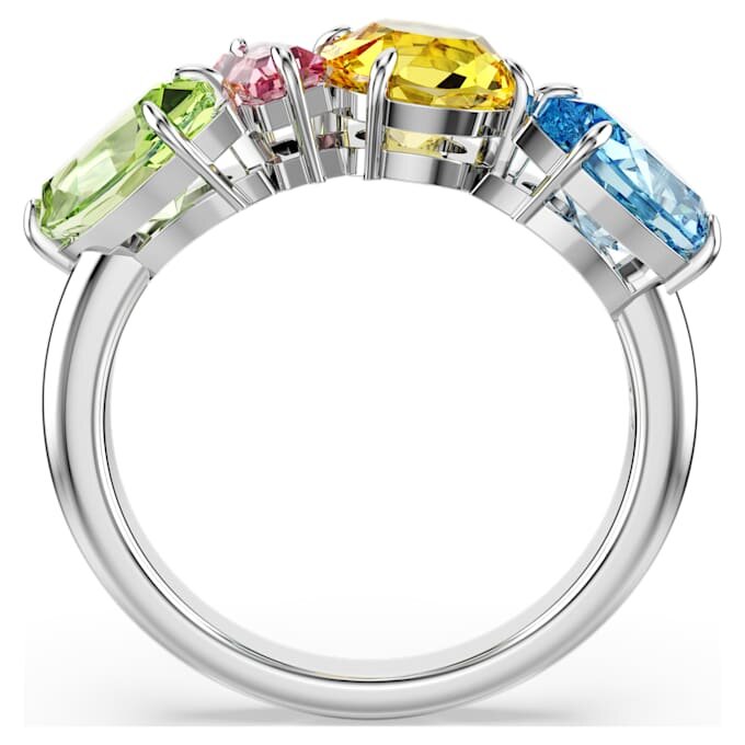 Anillo Gema con cortes mixtos, multicolor, chapado en rodio Anillo Gema con cortes mixtos, multicolor, chapado en rodio