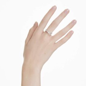 Anillo Hyperbola con cortes mixtos, blanco, chapado en rodio