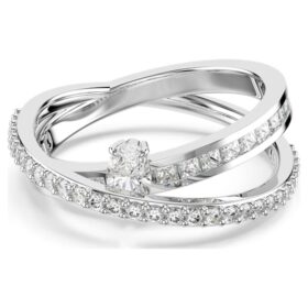 Anillo Hyperbola con cortes mixtos, blanco, chapado en rodio