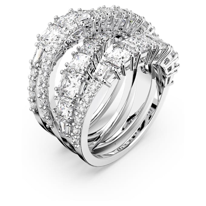Anillo Hyperbola con cortes mixtos, blanco, chapado en rodio Anillo Hyperbola con cortes mixtos, blanco, chapado en rodio