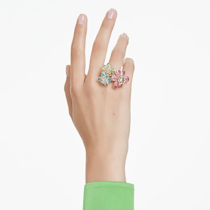 Anillo Idyllia con cortes mixtos, flor, multicolor, chapado en tono dorado Anillo Idyllia con cortes mixtos, flor, multicolor, chapado en tono dorado