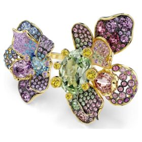 Anillo Idyllia con cortes mixtos, pavé, flor, multicolor, chapado en tono dorado