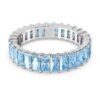 Anillo Matrix con corte baguette, azul, chapado en rodio