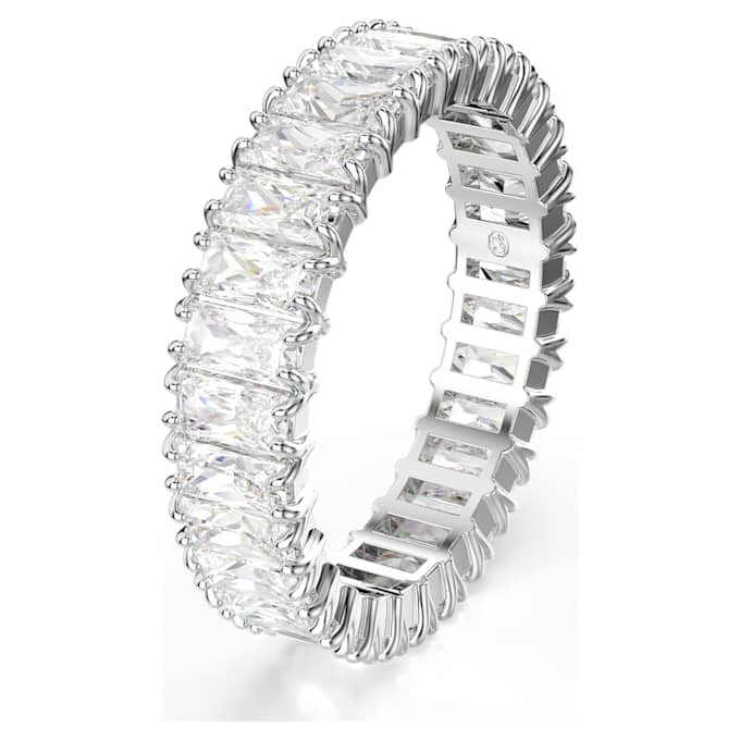 Anillo Matrix con corte baguette, blanco, acabado tono plateado Anillo Matrix con corte baguette, blanco, acabado tono plateado