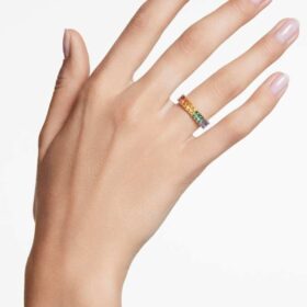Anillo Matrix con corte baguette, multicolor, chapado en tono dorado