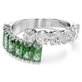 Anillo Matrix con cortes mixtos, verde, chapado en rodio
