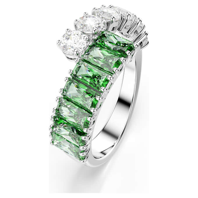 Anillo Matrix con cortes mixtos, verde, chapado en rodio Anillo Matrix con cortes mixtos, verde, chapado en rodio