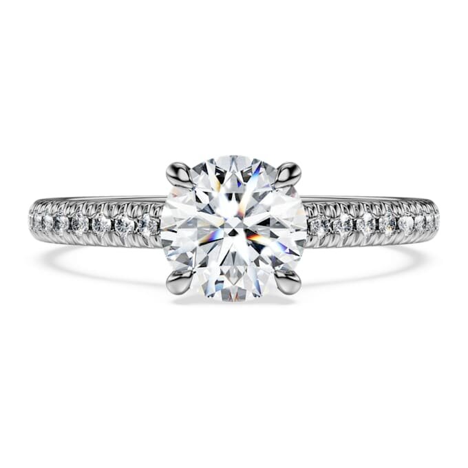 Anillo solitario Eternity con diamantes cultivados en laboratorio de 1,2 Ct en total, forma redonda, oro blanco de 14K Anillo solitario Eternity con diamantes cultivados en laboratorio de 1,2 Ct en total, forma redonda, oro blanco de 14K