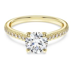 Anillo solitario Eternity con diamantes cultivados en laboratorio de 1,2 quilates en total, forma redonda, oro amarillo de 14K Anillo solitario Eternity con diamantes cultivados en laboratorio de 1,2 quilates en total, forma redonda, oro amarillo de 14K
