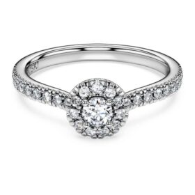 Anillo solitario Eternity Halo con diamantes cultivados en laboratorio de 0,45 ct en total, forma redonda, plata esterlina Anillo solitario Eternity Halo con diamantes cultivados en laboratorio de 0,45 ct en total, forma redonda, plata esterlina
