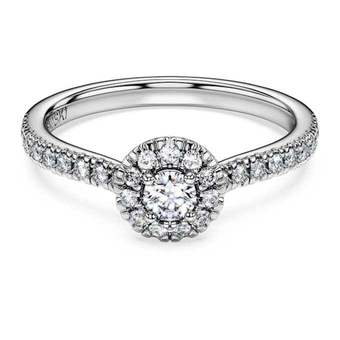 Anillo solitario Eternity Halo con diamantes cultivados en laboratorio de 0,45 ct en total, forma redonda, plata esterlina Anillo solitario Eternity Halo con diamantes cultivados en laboratorio de 0,45 ct en total, forma redonda, plata esterlina