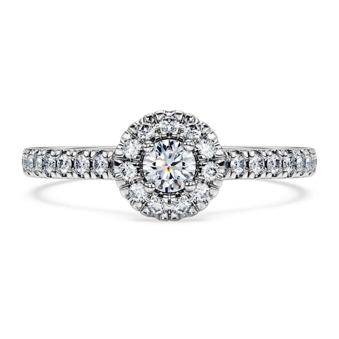 Anillo solitario Eternity Halo con diamantes cultivados en laboratorio de 0,45 ct en total, forma redonda, plata esterlina Anillo solitario Eternity Halo con diamantes cultivados en laboratorio de 0,45 ct en total, forma redonda, plata esterlina