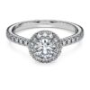 Anillo solitario Eternity Halo con diamantes cultivados en laboratorio de 0,8 ct en total, forma redonda, oro blanco de 14K