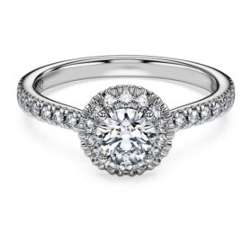 Anillo solitario Eternity Halo con diamantes cultivados en laboratorio de 0,8 ct en total, forma redonda, oro blanco de 14K Anillo solitario Eternity Halo con diamantes cultivados en laboratorio de 0,8 ct en total, forma redonda, oro blanco de 14K