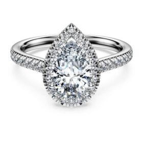 Anillo solitario Eternity Halo con diamantes cultivados en laboratorio de 1,3 quilates en total, forma de pera, oro blanco de 14K