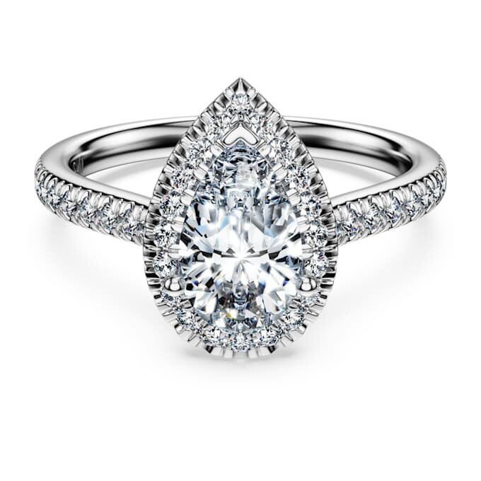 Anillo solitario Eternity Halo con diamantes cultivados en laboratorio de 1,3 quilates en total, forma de pera, oro blanco de 14K Anillo solitario Eternity Halo con diamantes cultivados en laboratorio de 1,3 quilates en total, forma de pera, oro blanco de 14K