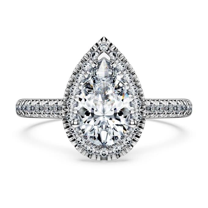 Anillo solitario Eternity Halo con diamantes cultivados en laboratorio de 1,3 quilates en total, forma de pera, oro blanco de 14K Anillo solitario Eternity Halo con diamantes cultivados en laboratorio de 1,3 quilates en total, forma de pera, oro blanco de 14K