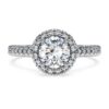 Anillo solitario Eternity Halo con diamantes cultivados en laboratorio de 1,33 ct en total, forma redonda, oro blanco de 14K