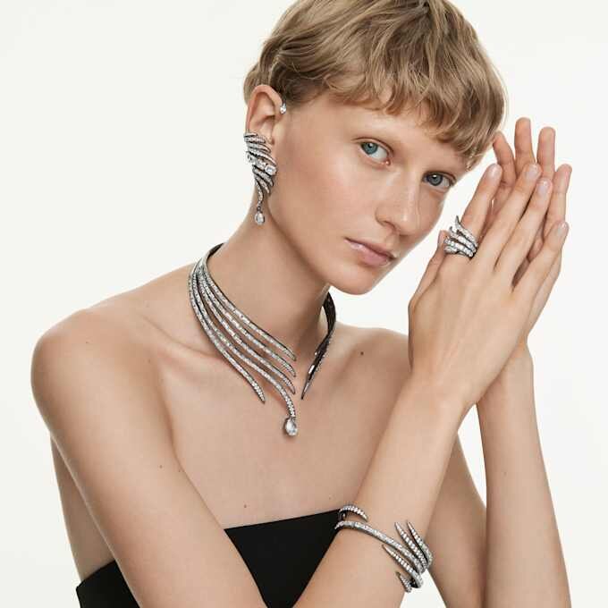 Brazalete «Feather» de la Colección Vienna, blanco, chapado en rutenio Brazalete «Feather» de la Colección Vienna, blanco, chapado en rutenio