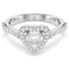 Anillo Una con motivo angelical, cortes mixtos, corazón, blanco, chapado en rodio