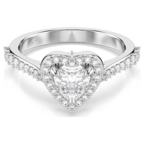 Anillo Una con motivo angelical, cortes mixtos, corazón, blanco, chapado en rodio Anillo Una con motivo angelical, cortes mixtos, corazón, blanco, chapado en rodio