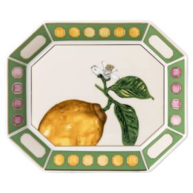 Bandeja Idyllia de porcelana, motivo de cristales, color limón, pequeña, multicolor