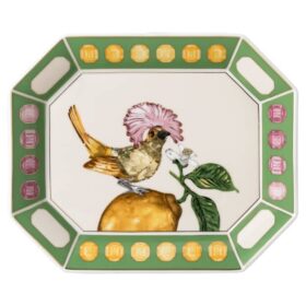Bandeja Idyllia de porcelana, motivo de cristales, papamoscas, grande, multicolor