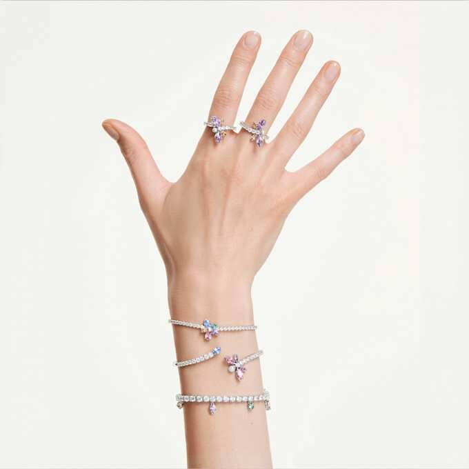 Brazalete Ariana Grande X Swarovski con cortes mixtos, libélula, multicolor, chapado en rodio Brazalete Ariana Grande X Swarovski con cortes mixtos, libélula, multicolor, chapado en rodio