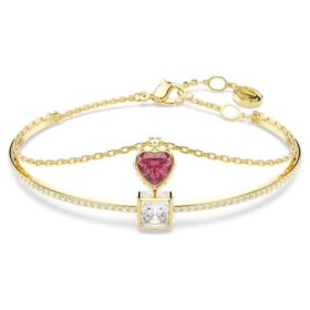 Brazalete Chroma con forma de corazón, rojo, chapado en tono dorado