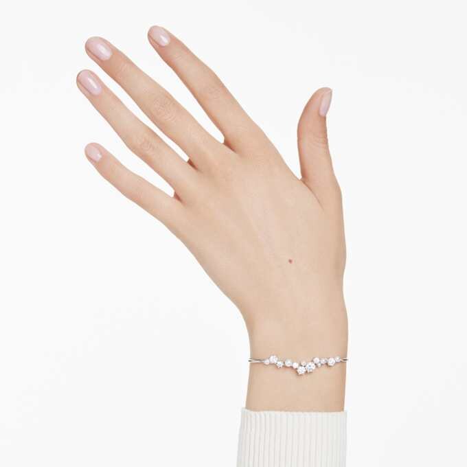 Brazalete Constella con perlas de cristal, cortes redondos, blanco, chapado en rodio Brazalete Constella con perlas de cristal, cortes redondos, blanco, chapado en rodio