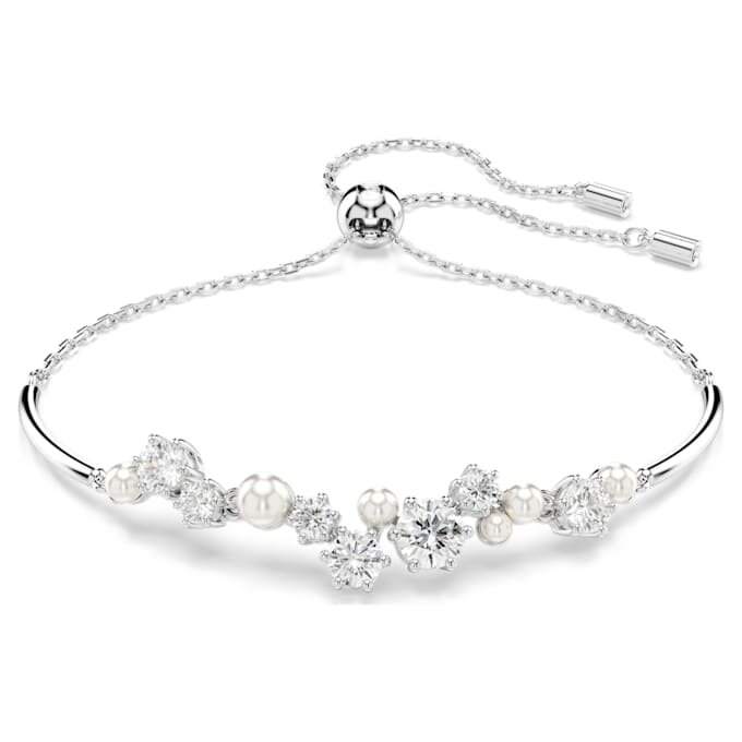 Brazalete Constella con perlas de cristal, cortes redondos, blanco, chapado en rodio Brazalete Constella con perlas de cristal, cortes redondos, blanco, chapado en rodio