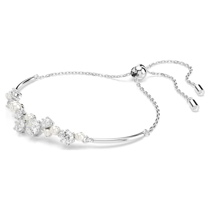 Brazalete Constella con perlas de cristal, cortes redondos, blanco, chapado en rodio Brazalete Constella con perlas de cristal, cortes redondos, blanco, chapado en rodio