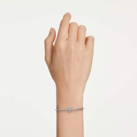 Brazalete Constella de corte redondo, piedra danzante, blanco, chapado en rodio