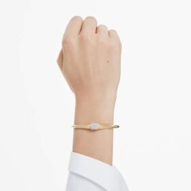 Brazalete Dextera de corte redondo, blanco, chapado en tono dorado