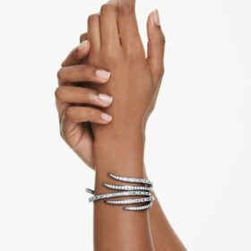 Brazalete «Feather» de la Colección Vienna, blanco, chapado en rutenio