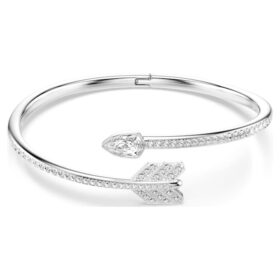 Brazalete Idyllia con cortes mixtos, forma de flecha, blanco, chapado en rodio