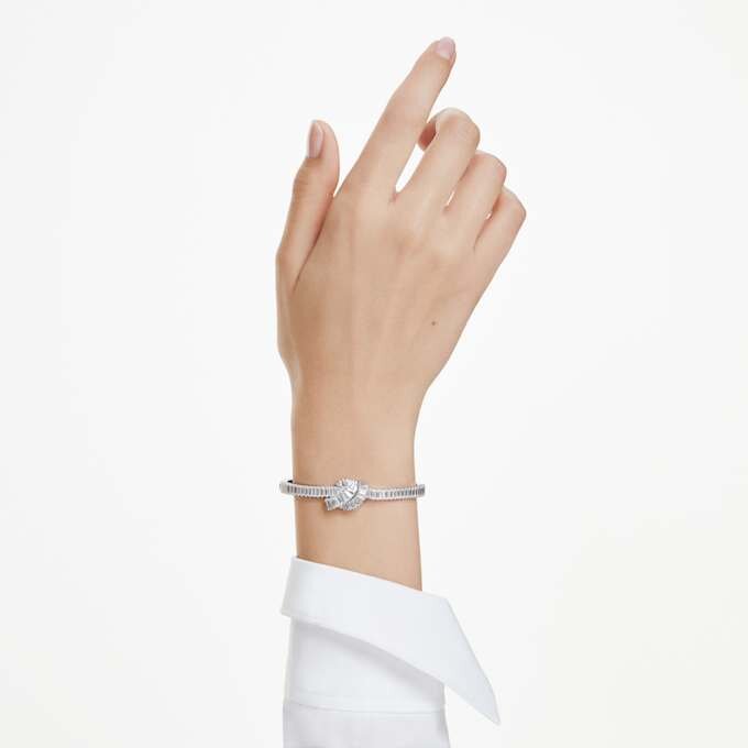 Brazalete Matrix con corte baguette, nudo, blanco, chapado en rodio Brazalete Matrix con corte baguette, nudo, blanco, chapado en rodio