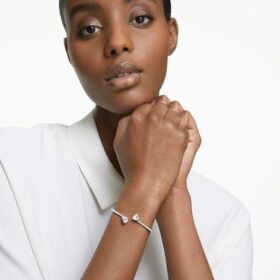 Brazalete Mesmera con corazón, blanco, chapado en rodio