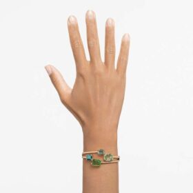Brazalete Millenia con corte octogonal, verde, chapado en tono dorado