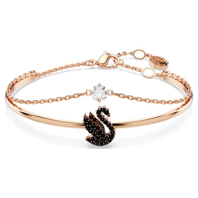 Brazalete Swan, negro, chapado en tono oro rosa Brazalete Swan, negro, chapado en tono oro rosa