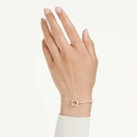 Brazalete Symbolica Pavé, herradura, blanco, chapado en tono oro rosa