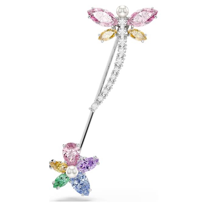 Broche Ariana Grande x Swarovski con cortes mixtos, libélula, multicolor, chapado en rodio Broche Ariana Grande x Swarovski con cortes mixtos, libélula, multicolor, chapado en rodio