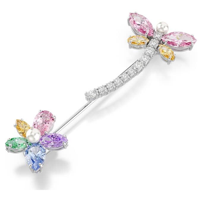 Broche Ariana Grande x Swarovski con cortes mixtos, libélula, multicolor, chapado en rodio Broche Ariana Grande x Swarovski con cortes mixtos, libélula, multicolor, chapado en rodio