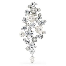 Broche Constella con perla de cristal, corte redondo, blanco, chapado en rodio Broche Constella con perla de cristal, corte redondo, blanco, chapado en rodio