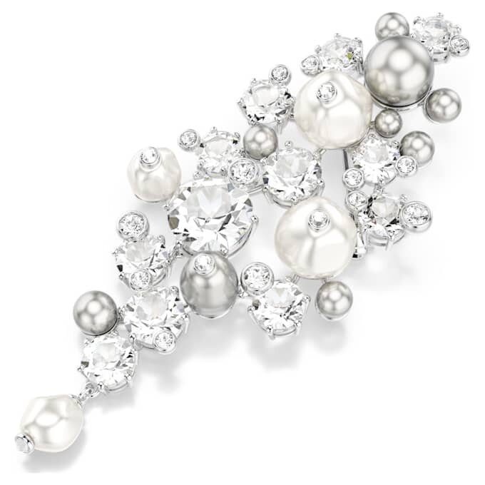 Broche Constella con perla de cristal, corte redondo, blanco, chapado en rodio Broche Constella con perla de cristal, corte redondo, blanco, chapado en rodio