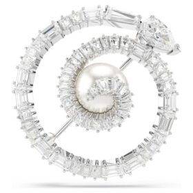 Broche de serpiente con perla de cristal, cortes mixtos, Año de la Serpiente, blanco, chapado en rodio