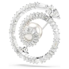 Broche de serpiente con perla de cristal, cortes mixtos, Año de la Serpiente, blanco, chapado en rodio