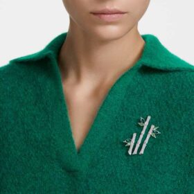 Broche Dellium Bambú, verde, chapado en rodio